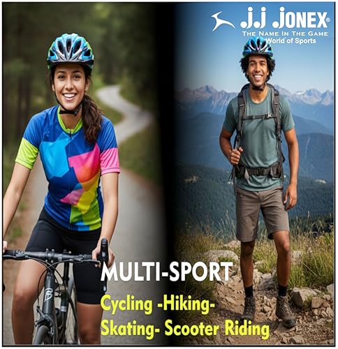 Image of JJ Jonex Adjustable Cycling & Skating Helmet with Detachable Visor | Light Weight | Adjustable Strap with Comfortable Chin Padding | Blue | Medium Size | (Multicolor, Medium)