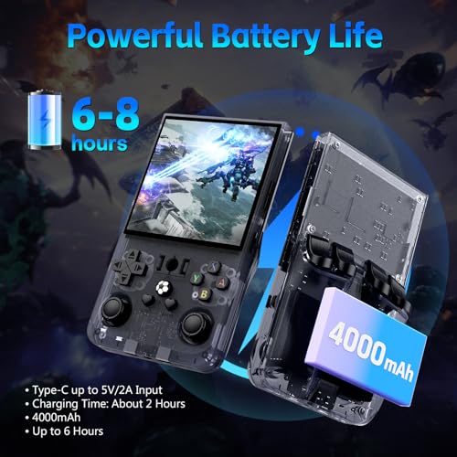 Image of R36MAX Retro Game Console, 4.0 inch Retro Gaming Console with 128GB Memory, Video Game Consoles with 4000mAh Battery, Transparent Grey