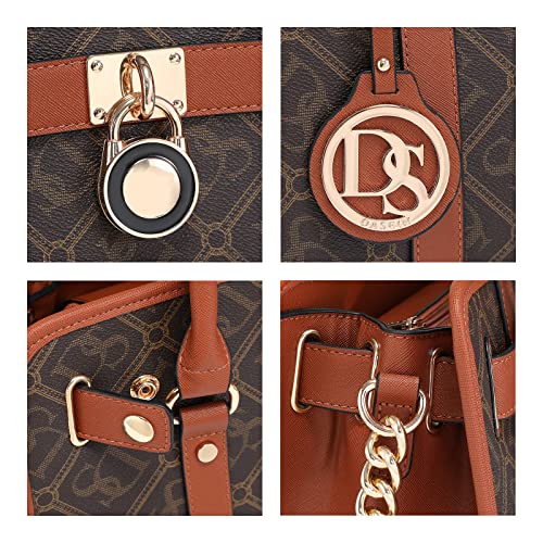 Image of Dasein Women's Designer Satchel Handbag Two Toned Padlock Purse Top Handle Shoulder Bag w /Chain Strap