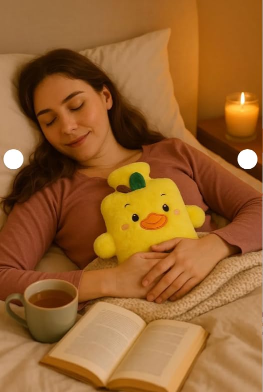 Image of Heating Water Bag For Pain Relief Hot Pack Portable Cartoon Cute Hot Water Bag with Soft Cover Heating Pad For Menstrual /Back Pain Period Cramps Therapy - 1L (YELLOW - Chick)