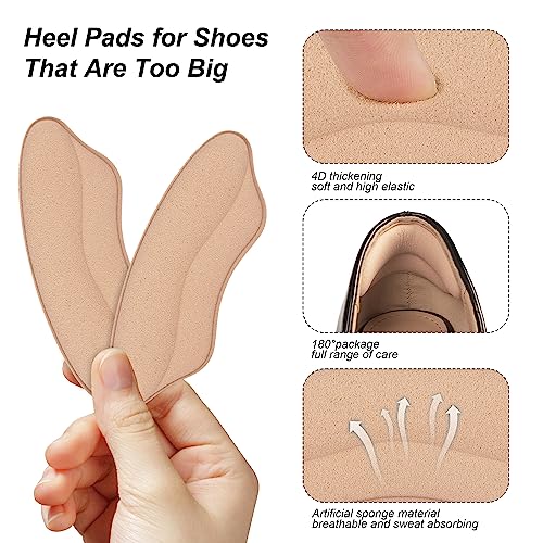 Riootlnm Heel Pads for Shoes That are Too Big, Soft High Heel Grips for Loose Shoes, Blisters, Heel Pain, Heel Inserts for Womens, Mens, Heel Liners (RosyBrown-Black4Pairs)