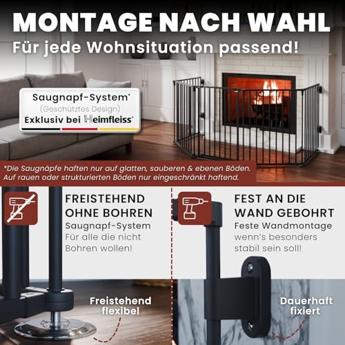Heimfleiss® Kaminschutzgitter Baby mit Sicherheitsverschluss | Ofenschutzgitter für Kinder & Hunde | Kamingitter Kinderschutz aus Stahl | Universal nutzbar als Ofengitter, Treppengitter & Türgitter