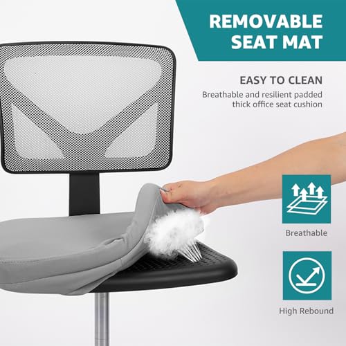 Image of OLIXIS Armless Office Chair, Ergonomic Desk Chair with Wheels, Mesh Back, Removable Washable Foam Cushion, Height Adjustable Rolling Swivel Chairs for Small Space, Home, Office, Grey