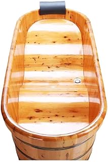 55 In Cedar Wood Bathtub for Adults, Wave-Base Water-Saving Wooden Bath Tub, Eco-Friendly Solid Wood Bath Barrel, Premium Sauna Wood Bath Tub for Home and Commercial Use
