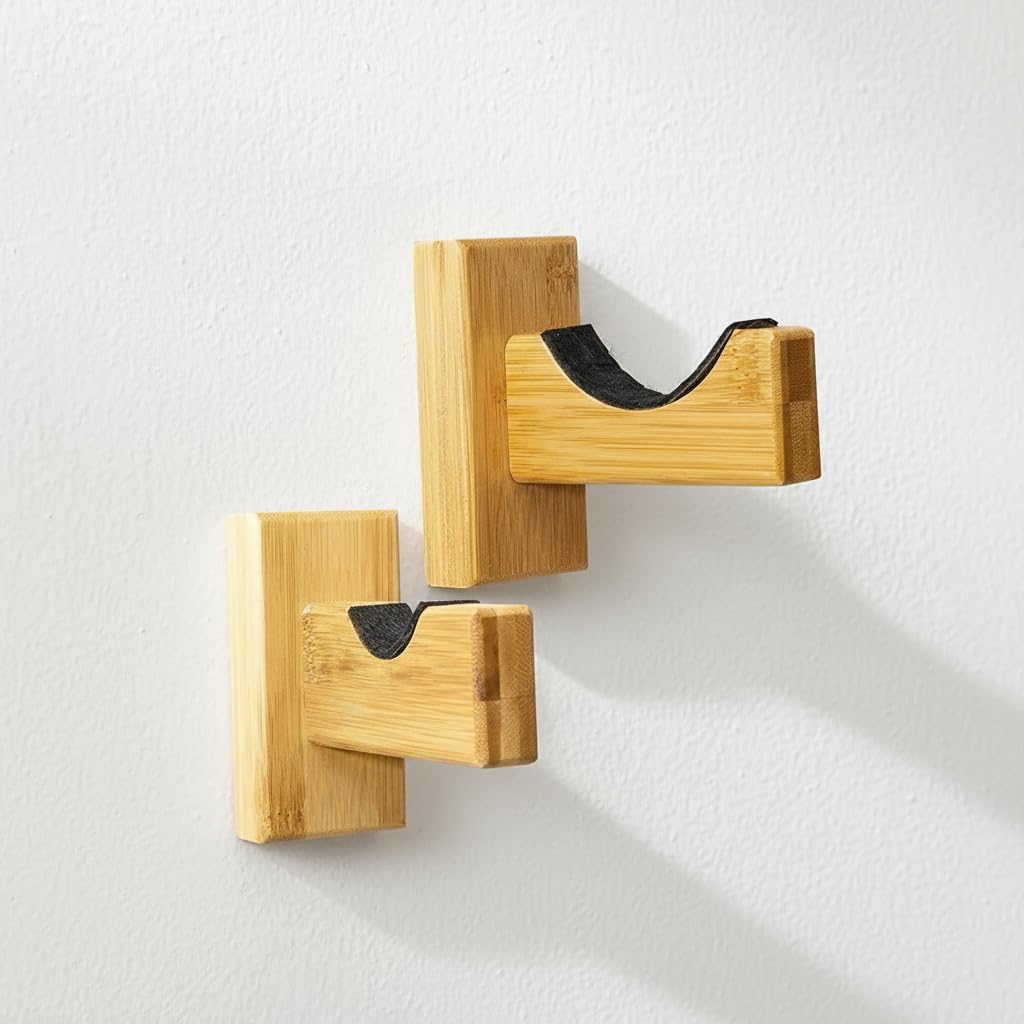 Bamboo Baseball Bat Wall Mount Display Holder – Horizontal Bat Rack for Baseball & Softball Bats – Natural Wood Finish – Easy Installation Hardware Included – 1 Set (2 Holders)