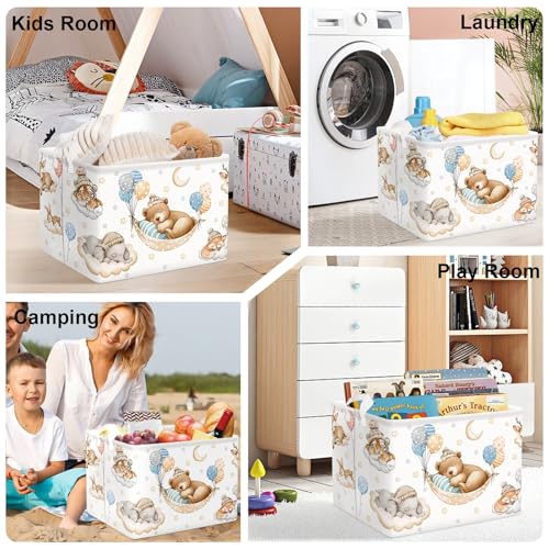 Image of Sleeping Animals Baby Laundry Hamper Collapsible Clothes Kids Storage Basket Large Boys Girls Gift Toy Box Bin for Nursery, Bear, 36L
