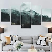 SIGNWIN 5 Panel Canvas Wall Art Foggy Mountains for Home Decorations Ready to Hang - 60