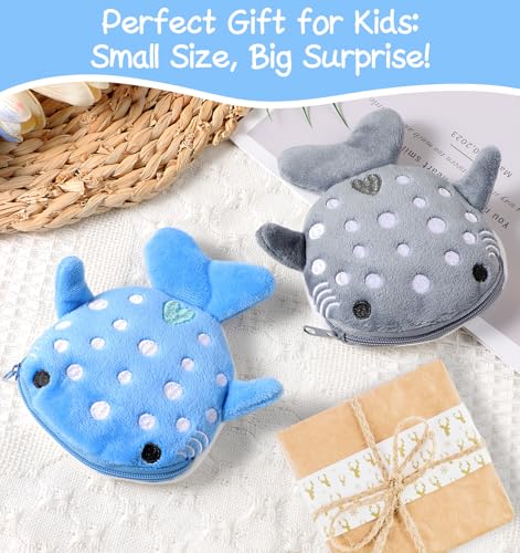 2 Stück Mini Geldbörse Kinder, Coin Purse mit Reißverschluss – Niedliches Hai-Design aus Weichem Stoff in Blau & Grau, Kinder-Kompakte Größe und Leicht zu Tragen Geldbörse für Münzen & Kleinkram
