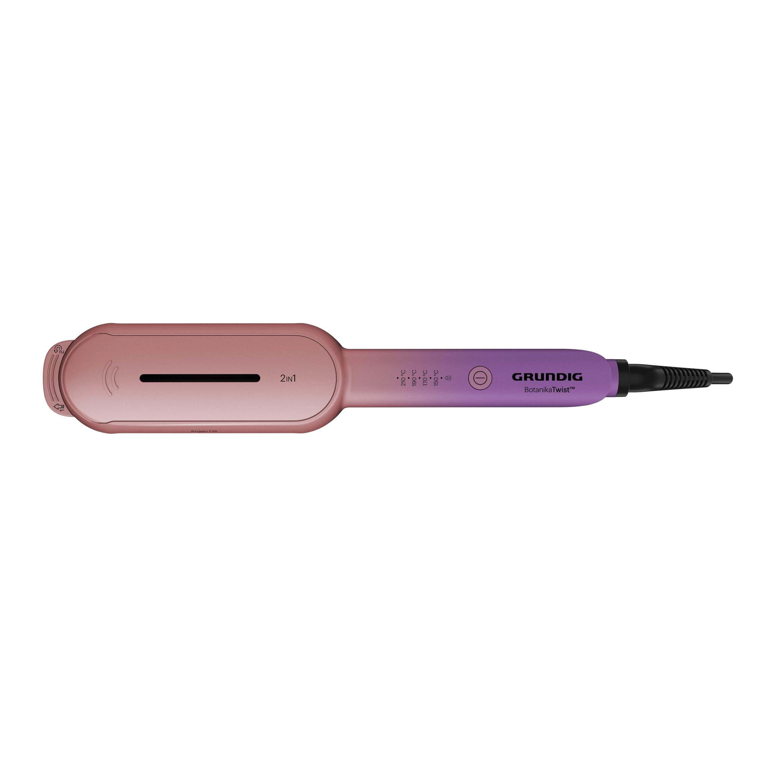 GRUNDIG HS 8331 BotanikaTwist 2 in 1 Hair Styler, piastre rotanti per lisciare e styling, tempo di riscaldamento rapido, regolabile da 150 °C a 210 °C, rivestimento in ceramica con olio di argan, rosa
