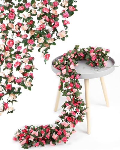 Evolpor 8 Pack Artificial Flower Garland Decoration Fake Hanging Flowers with Pink Roses Artificial Flowers Garland for Decoration Wedding Arch Bedroom Wall Party Backdrop (2.4m)