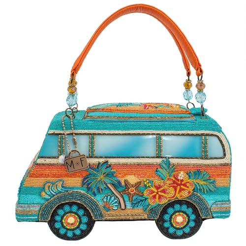 Mary Frances Catch a Wave Beaded Handbag Surf Van Top Handle Bag, Multicolor2