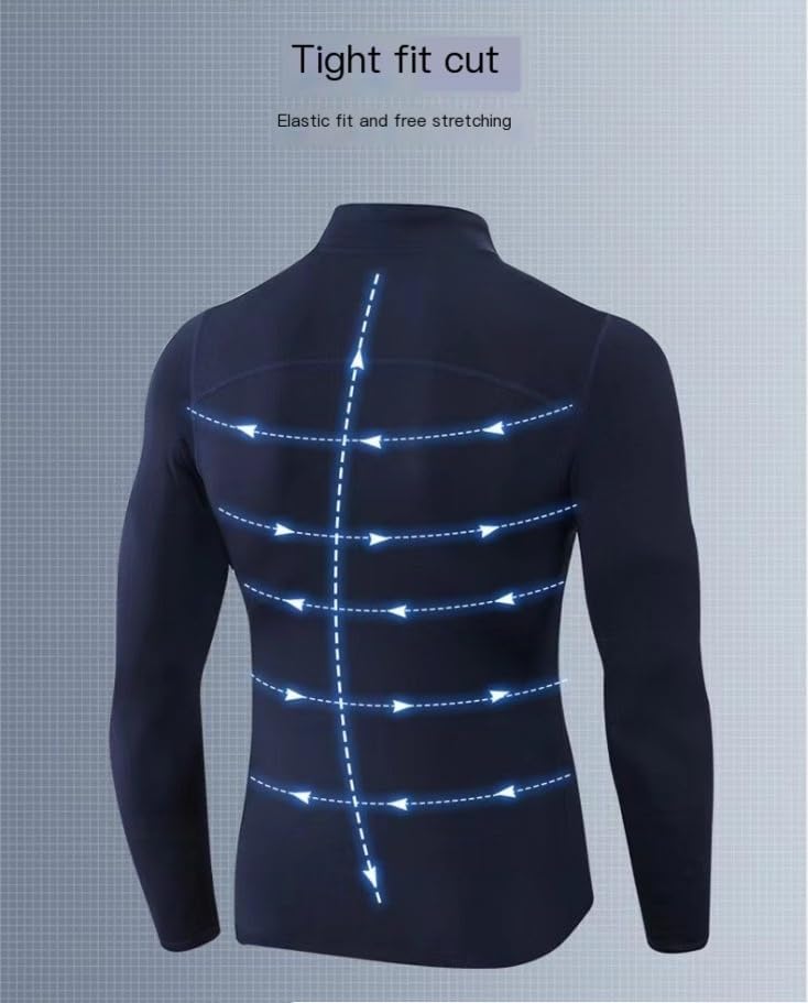Men Fleece Lined Compression Shirt with Half Zip,Thermal Long Sleeve Athletic Top,Warm Stretch Workout Base Layer