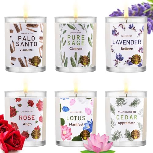 MAGNIFICENT 101 Glass Candle Gift Set, Intentions, Manifestation, 6 Pack