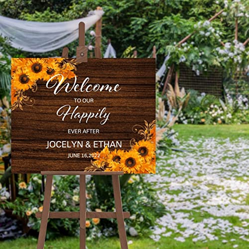 Cadeau de pendaison de crémaillère original : panneau de mariage personnalisé bois et tournesol