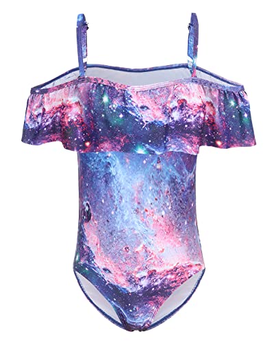Image of Girls One Piece Swimsuits Off Shoulder Bathing Suit Kids Hawaiian Floral Swimwear 3-16 Years