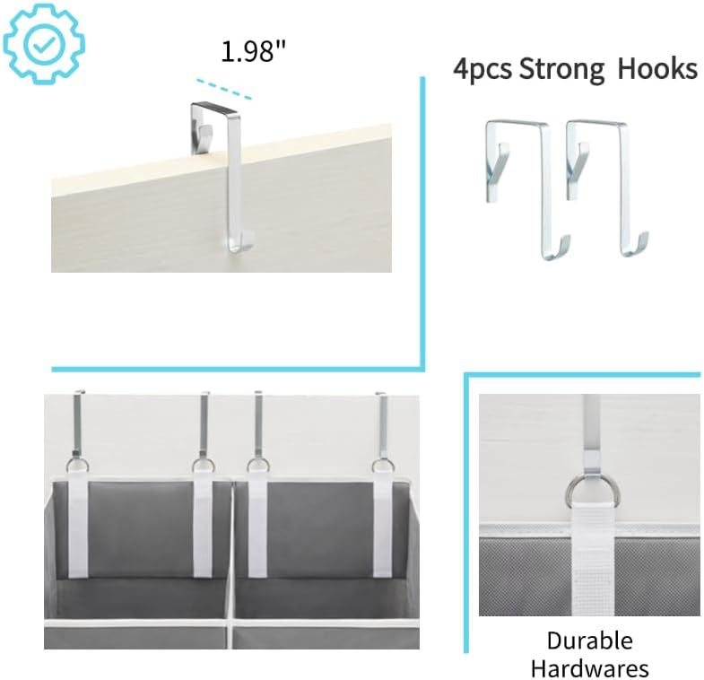 Miniatura 5 de Organizador de 10 compartimentos para colocar sobre la puerta, 10 bolsillos laterales de malla, organizador de almacenamiento colgante de gran