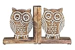 ETROVES 2-Piece White Mango Wood Owl Bookends, 6x5.5x5.5 Inches, Decorative Book Stoppers for Bookshelves, Home Office, Heavy Books