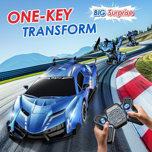 Image of Holyton 1:10 Transforming RC Car, Large Gesture-Sensing Remote Control Car with One-Button Transformation, LED Lights, Fog Spray, 2 Rechargeable Batteries for 80-Min Playtime, Gift for Kids Ages 5-12