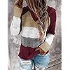 Zcfire-Womens-Lightweight-Color-Block-Knit-Hoodies-Sweaters-Loose-Long-Sleeve-V-Neck-Drawstring-Pullover-Sweatshirts Zcfire Christmas Sweater, Women's Lightweight Color Block Knit Loose Long Sleeve Drawstring Pullover Sweatshirts Wine Red Small