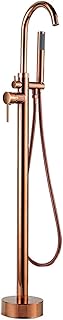 BiaoTeng Freestanding Bath Taps Rose Gold, with Hand Shower Brass Hot and Cold Floor Standing High Flow Bath Taps Free Standing Floor Bath Taps, Rose Gold