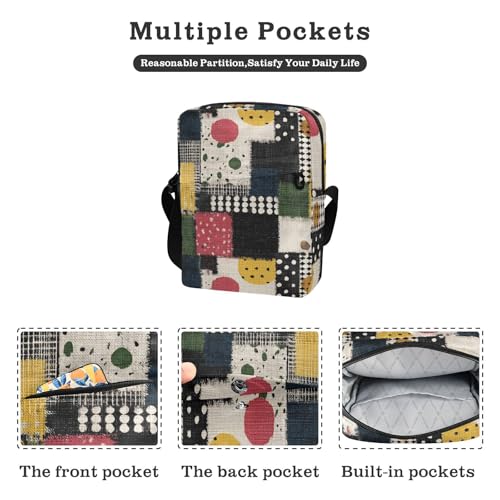 KLL Retro Patched Color Cloth Pattern messenger bag cute Vegan Leather cross body bag men Shopping Handbag For Travel2