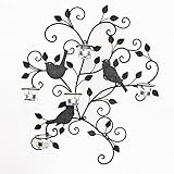 Adeco HD0024 Decorative Iron Wall Hanging Tea Light Candle Holder, Birds & Branches, Black