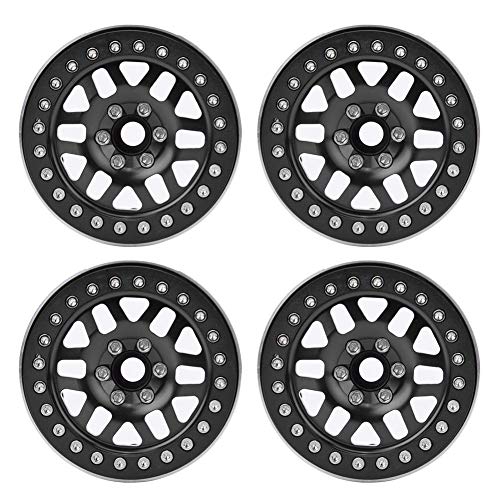 Dilwe 4pcs RC Wheels Rims, 2.2inch Aluminum Alloy Beadlock Wheel Hubs Fit for 1 10 Scale RC Car Accessory(Black A1)
