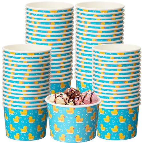 Image of Funnymoom 50 Pack Rubber Duck Ice Cream Cups 9 oz Yellow Duck Disposable Dessert Bowls Paper Soup Bowls Bubble Bath Rubber Ducky Snack Cups for Hot or Cold Food for Baby Shower Birthday Party Supplies