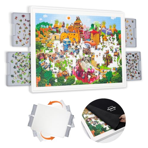 Playboda 1500 Pieces Rotating Plastic Puzzle Board with Drawers and Cover, 35'x27' Portable Spinning Jigsaw Puzzle Table for Adults, Upgraded Lazy Susan, Ideal Gift for Mum