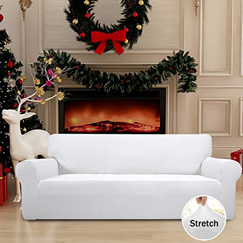 Image of Easy-Going Stretch Sofa Slipcover 1-Piece Sofa Cover Furniture Protector Couch Soft with Elastic Bottom for Kids, Polyester Spandex Jacquard Fabric Small Checks (Sofa, Snow White)