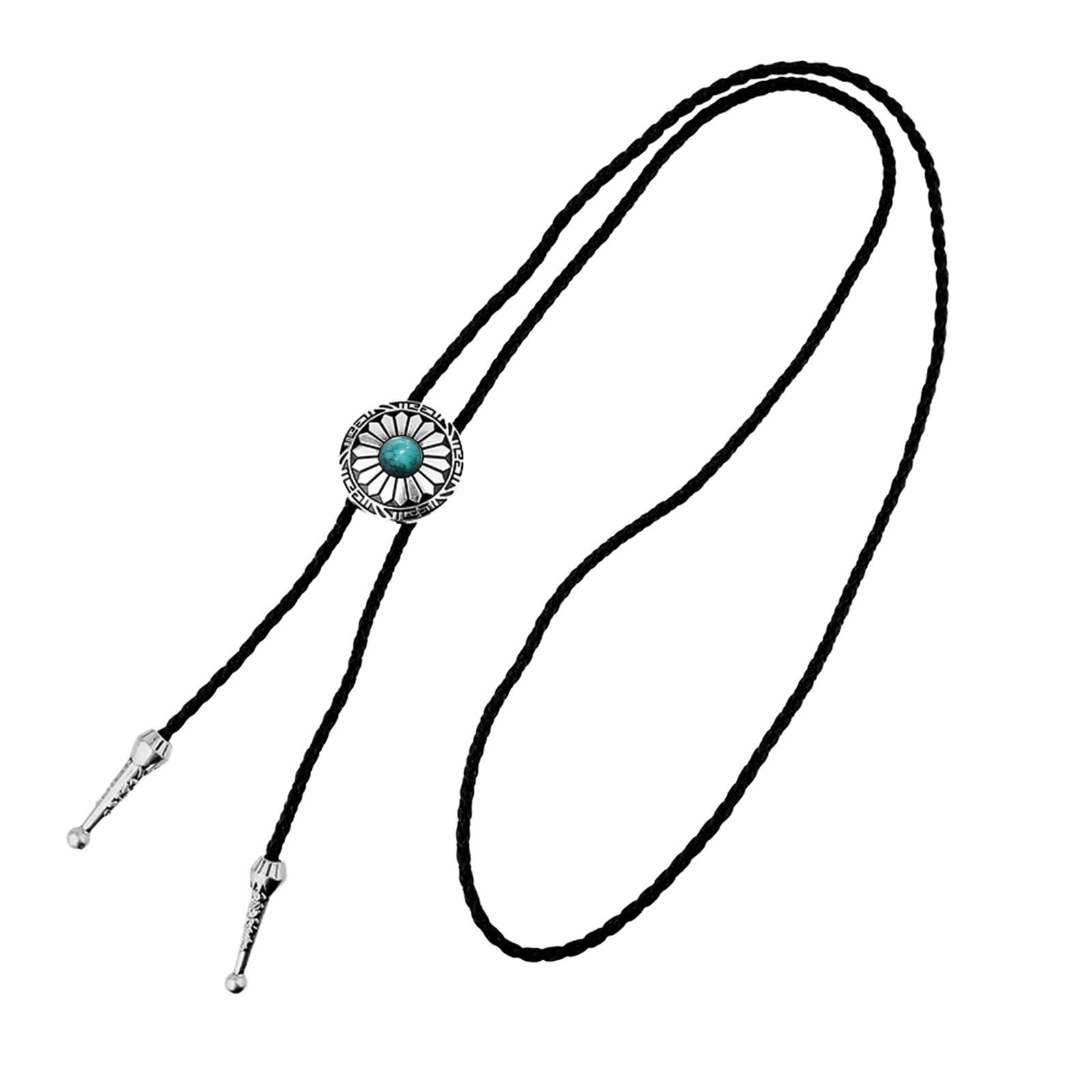 Anmiti Men's Royal Blue Metal Crystal Bolo Tie Cowboy Flower Necktie For Shirt Jeans Western Necklace Braided Shoestring Necktie Bola-Tie