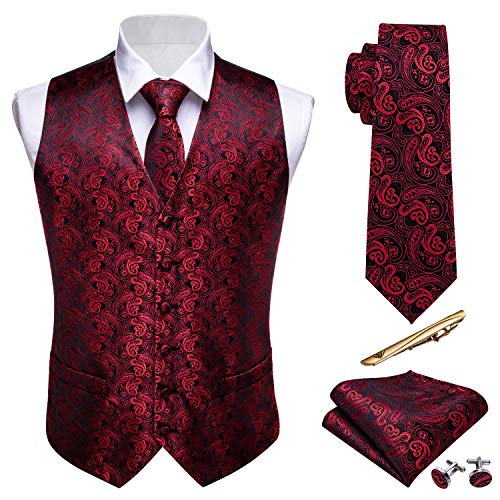 Image of Barry.Wang Men's Suit Vest Formal /Leisure Paisley Jacquard Silk Tie Pocket Square Waistcoat Set Wedding 5PCS
