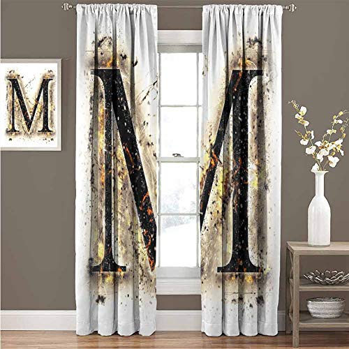GUUVOR Letter M Blackout Curtain Language Writing School Themed Name Initials in Fire