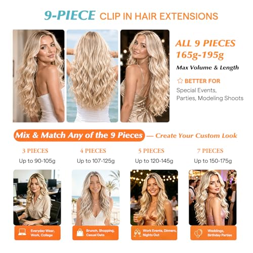 Image of Sunny Hair Clip in Hair Extensions Real Human Hair Blonde 180g 22 Inch | Clip in Remy Hair Extensions Dark Blonde Highlights with Dense Hair and Healthy Shine for Photoshoot Ready Hair