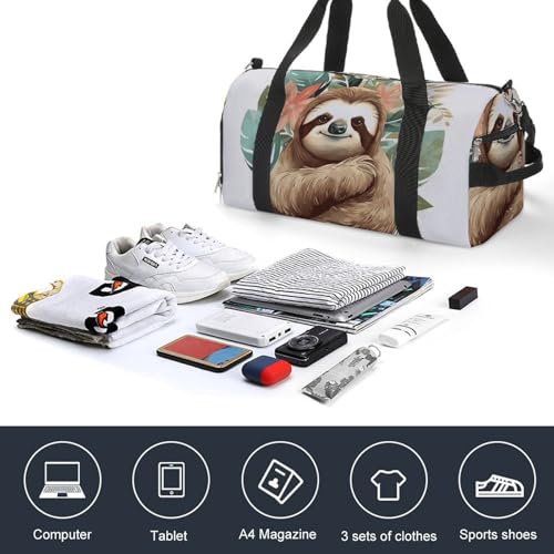 Gym Bag for Men Women Travel Duffle Bag Cute Sloth Leaves Carry On Weekender Bag with Shoe Compartment4