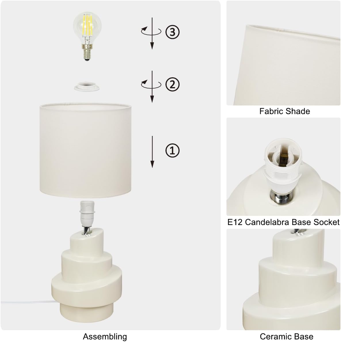 Circo Small Table Lamp for Living Room as Bedside Table Lamp for Bedroom,Modern Ceramic Kids Night Table Lamp,Φ7.09×H13.78IN,Bulb Excluded,Cream