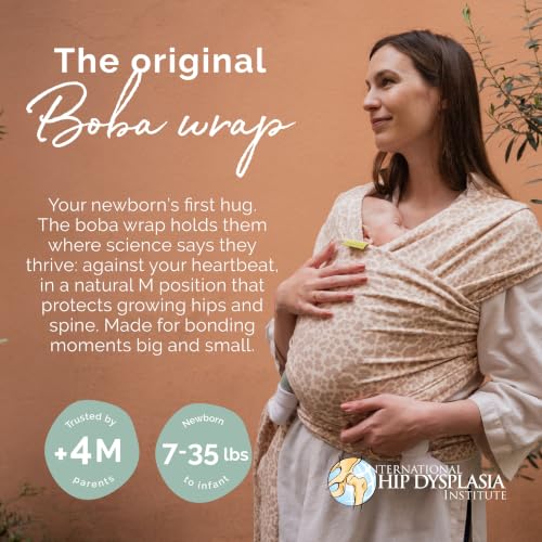 Image of Boba Baby Wrap Carrier - Original Baby Sling Carrier for Newborns (7-35 lbs), Soft, Secure, Hands-Free & Ergonomic, Ideal for Comfortable Bonding, New Parents (Sand Leopard)