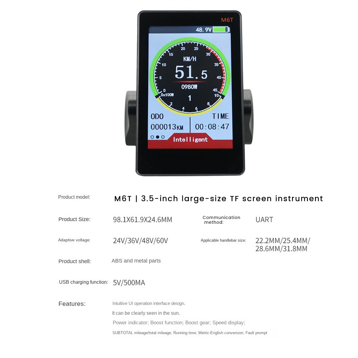 1 PZ M6T Bici Elettrica Display LCD Meter 24V 36V 48V 60V Universale E Scooter LCD Panel Schermo a Colori con USB per E-Bike
