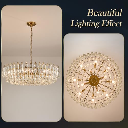 31.5" Gold Crystal Chandeliers for Dining Room, 12-Light Modern Chandelier by WGLICXA - Used condition - Image 2