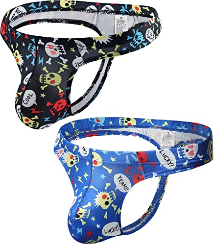 iKingsky Men's Printed Thong Underwear Low Rise Bulge Thong Sexy T-back Under Panties for Men