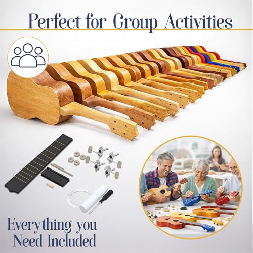 Image of DIY Ukulele Kit - Build Your Own Guitar with 21-Inch Soprano Ukelele Kit, Includes 33 Pieces Make Your Own Ukulele Acoustic Guitar DIY Projects (Pack of 2)