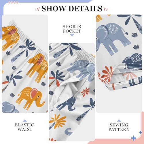 Hand Drawn Colored Elephant Pajama Pants Lounge Sleep Pants Elastic Waist Long Pajama Bottoms with Pockets for 6-14 Years4