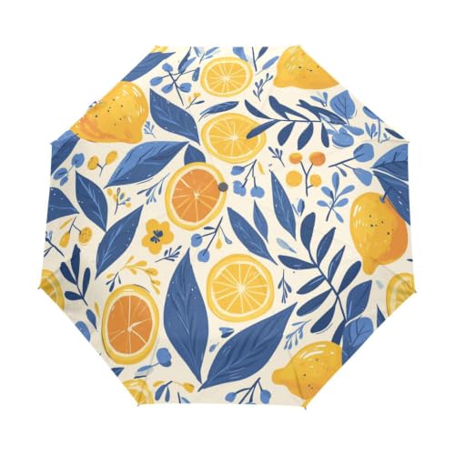 Parapluie pliant automatique citrons dessin animé jaune anti-UV ultra-léger pour fille et voyage