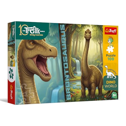 Trefl - The Treflik Family, Inspired by Dino World, Brontosaurus - 100 pièces – Puzzle coloré sur Le thème des Dinosaures, Divertissement créatif, pour Les Enfants à partir de 5 Ans