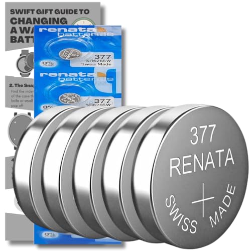 SR626SW Watch Batteries 377-5 x Renata 377 Swiss Made Equivalent to SR626SW Replacement Cell Button Watch Battery Replacement Kit for Watches with Swift Gift UK Fitting Guide