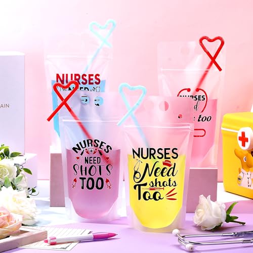 Seematn 24 sets de bolsas de bebida con popotes nurse miniatura 3