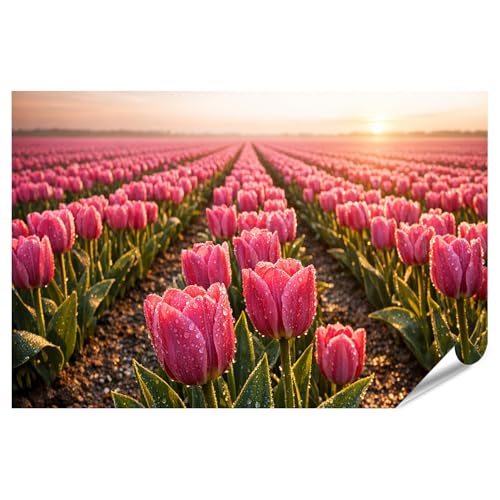 islandburner Poster de qualité supérieure - Magnifique champ de tulipes à la lumière du matin - Tableau mural pour les amoureux de la nature - Grand format