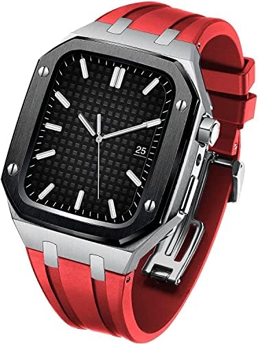 XDEWZ Modification Kit Strap+Case for Apple Watch Band 44mm 45mm 42mm Retrofit Rubber Bracelet Wristband Correa for iWatch 8 7 6 5 4 3 SE (Color : Color 27, Size : 45MM)