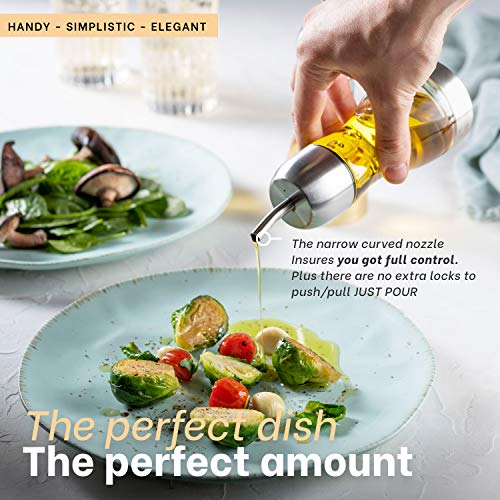 Mitbak Exquisite Olive Oil & Vinegar Dispenser Set | 7.5 OZ No Drip Acrylic Cruets for Oil, Vinegar, Salad Dressing, Soy Sauce & More | Functional, Leakproof Oil Dispenser Bottle Set (Silver)