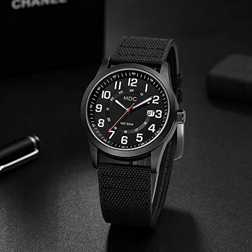 Black Military Analog Wrist Watches for Men, Mens Army Field Tactical Sport Watch Work Watch, Waterproof Outdoor Casual Quartz Wristwatch - Imported Japanese Movement, 5ATM Waterproof